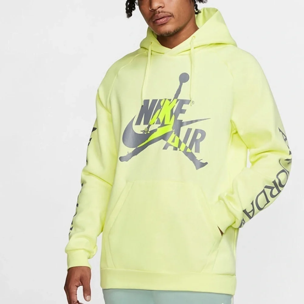 Jordan Men's Jumpman Classics Pullover Hoodie 'Neon Green' BV6010-335 Size Large